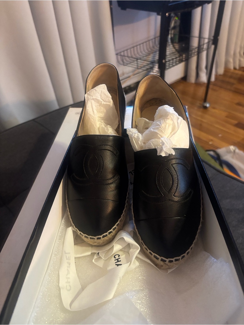 Chanel Black Leather Espadrille Loafer with Logo Detail - Men